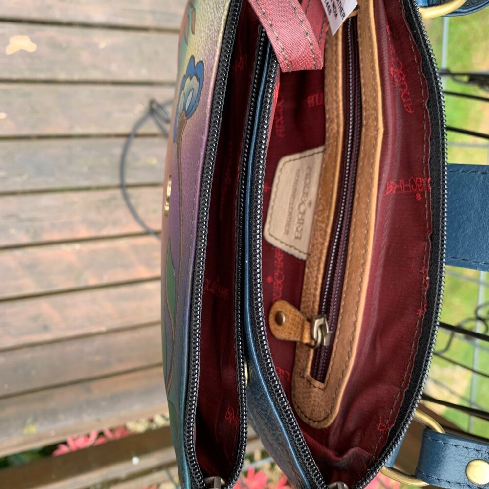Anuschka Crossbody Hand-Painted Leather Flower and Bird Handbag - Picture 6 of 15